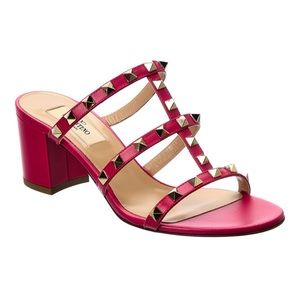 VALENTINO GARAVANI ROCKSTUD CALFSKIN LEATHER SLIDE SANDAL 60 MM PINK